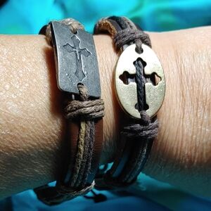 Handmade Men's Leather Adjustable Bracelets, Set of 2